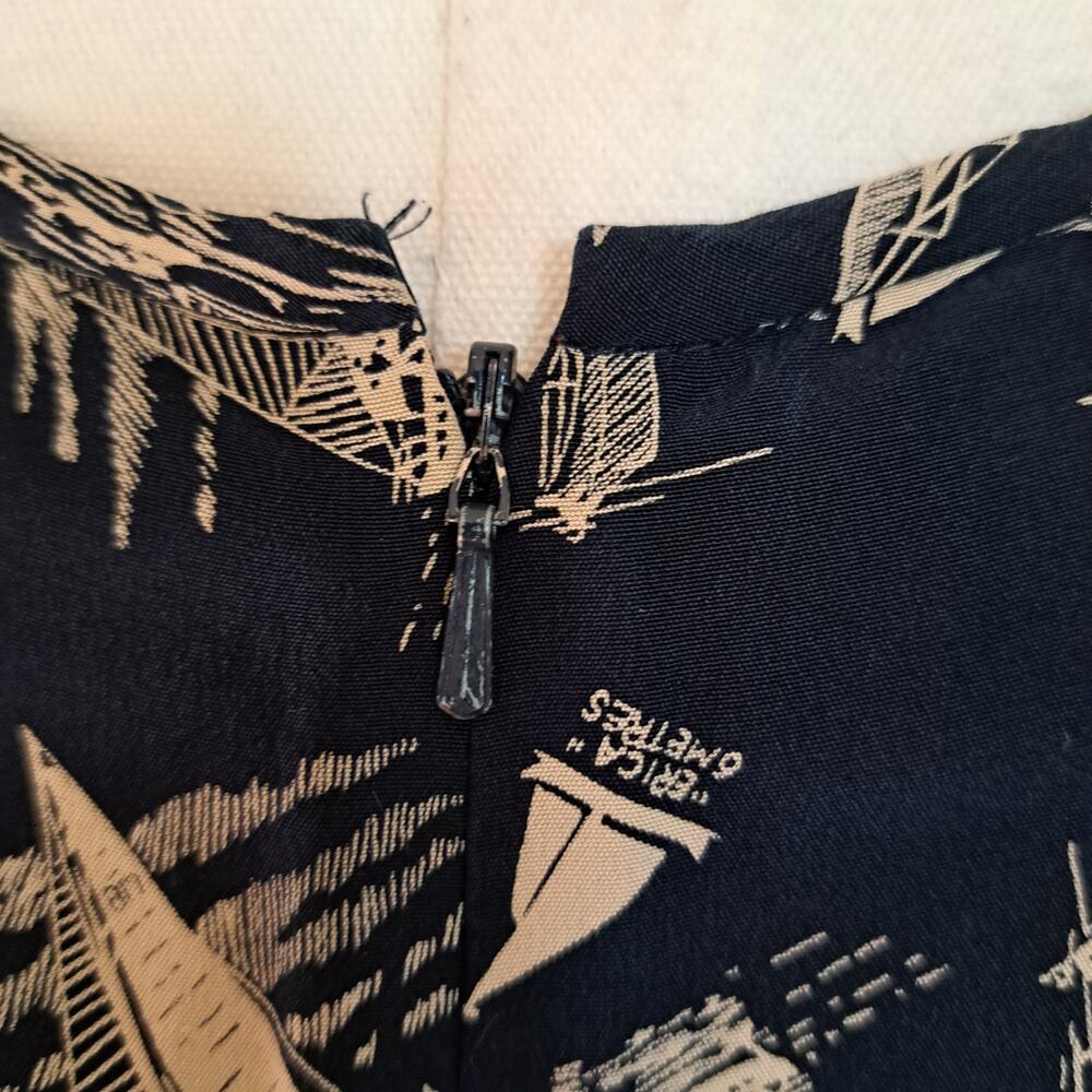 Lauren Ralph Lauren Vintage 100% Silk Nautical Sailboat Maxi Dress Navy Size 10 - Picture 9 of 11